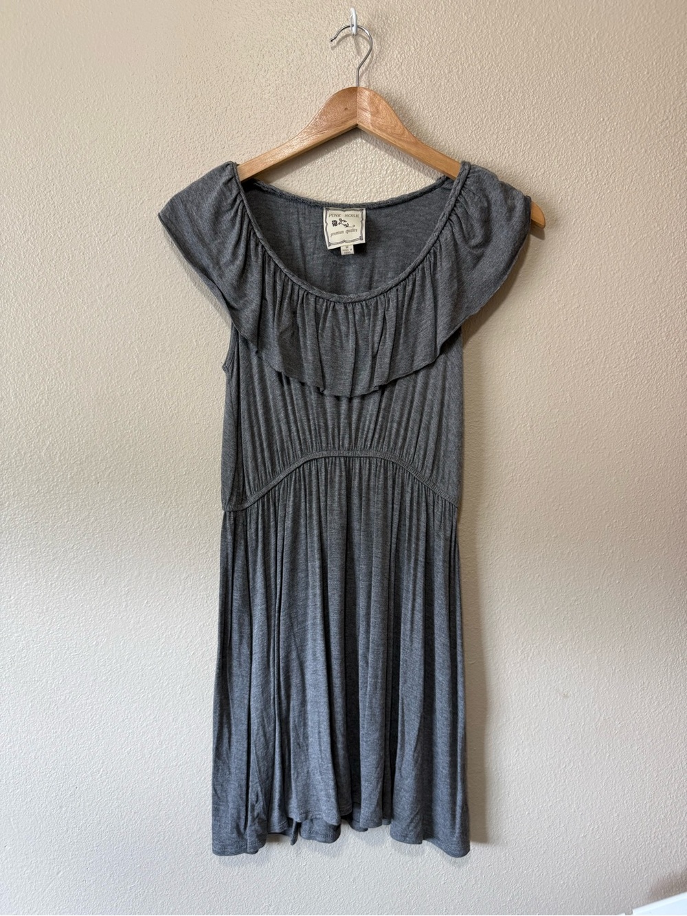 Pink Rose Charcoal Gray Ruffled Scoop Mini Dress
